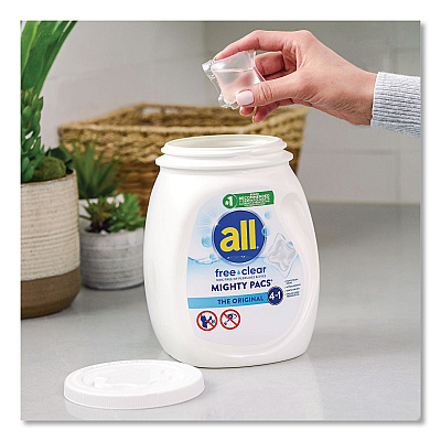 All MIGHTY PACS Free Clear Laundry Detergent, 60 Pods/Tub, 4 Tubs/Carton (46880)
