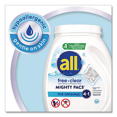 All MIGHTY PACS Free Clear Laundry Detergent, 60 Pods/Tub, 4 Tubs/Carton (46880)