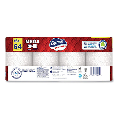 Charmin Ultra Strong Bathroom Tissue, Mega Roll, Septic Safe, 2-Ply, White, 220 Sheets/Roll, 16 Rolls/Pack (13215)