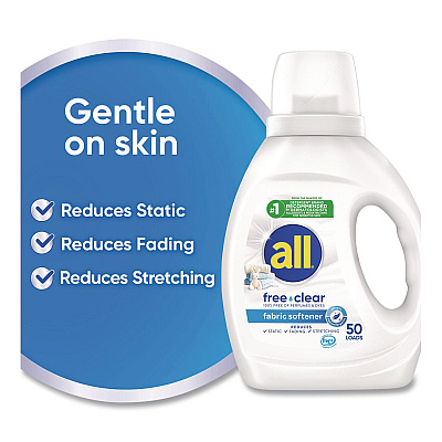 All Free Clear Liquid Fabric Softener, Fragrance Free, 34 oz Bottle, 6/Carton (47430)
