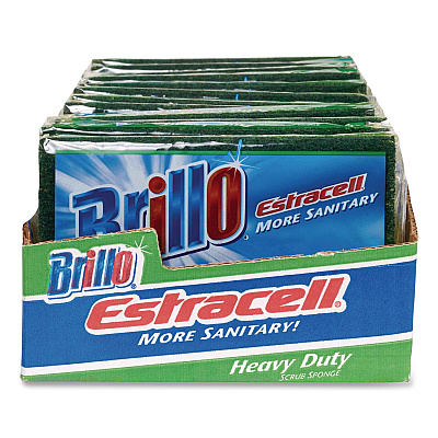 Brillo Estracell Heavy Duty Scrub Sponge, 4.9 x 2.9, 0.8" Thick, Yellow/Green, 12/Carton (21001)