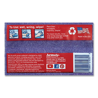 Brillo Estracell Scrub Sponge Variety Pack, 1 Bath, 2 Kitchen, 4.5 x 2.75, 1.12" Thick, Blue/Purple/White, 3/Pack, 8 Packs/Carton (21035)