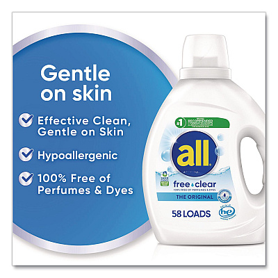 All Free Clear HE Laundry Detergent, 58 Loads, Unscented, 73 oz Bottle, 6/Carton (47415)