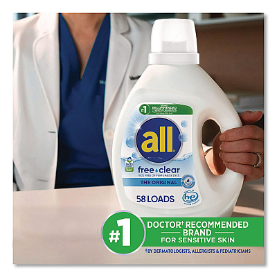 All Free Clear HE Laundry Detergent, 58 Loads, Unscented, 73 oz Bottle, 6/Carton (47415)