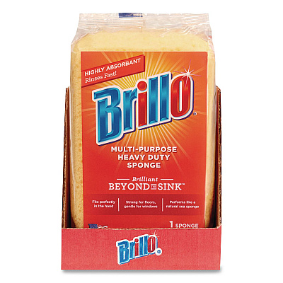 Brillo Multi-Purpose Sponge, 4.25 x 6.25, 2.12" Thick, Yellow, 6/Carton (22401)