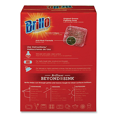 Brillo Steel Wool Soap Pads, 2.5 x 3, Gray/Pink, 10 Pads/Box, 12 Boxes/Carton (23310)