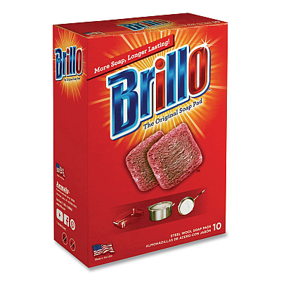 Brillo Steel Wool Soap Pads, 2.5 x 3, Gray/Pink, 10 Pads/Box, 12 Boxes/Carton (23310)