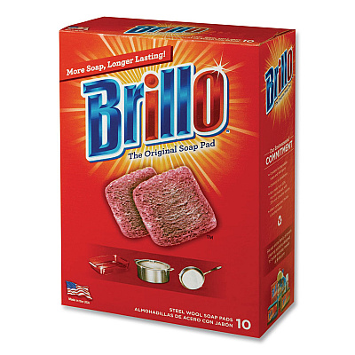 Brillo Steel Wool Soap Pads, 2.5 x 3, Gray/Pink, 10 Pads/Box, 12 Boxes/Carton (23310)