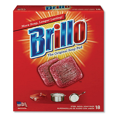 Brillo Steel Wool Soap Pads, 2.5 x 3, Gray/Pink, 18 Pads/Box, 12 Boxes/Carton (23318)