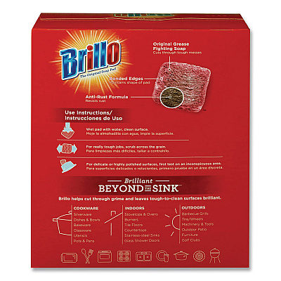 Brillo Steel Wool Soap Pads, 2.5 x 3, Gray/Pink, 18 Pads/Box, 12 Boxes/Carton (23318)
