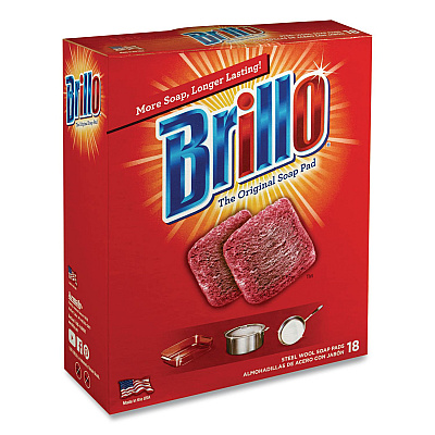 Brillo Steel Wool Soap Pads, 2.5 x 3, Gray/Pink, 18 Pads/Box, 12 Boxes/Carton (23318)