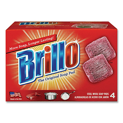 Brillo Steel Wool Soap Pads, 2.5 x 3, Gray/Pink, 4 Pads/Box, 12 Boxes/Carton (53304)