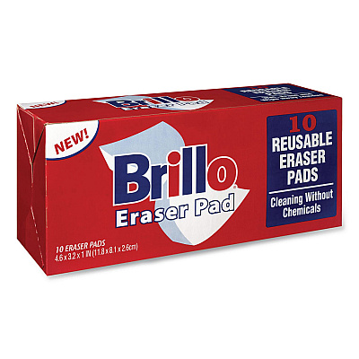 Brillo Commercial Eraser Pads, 3.2 x 4.6, 1" Thick, White, 10 Erasers/Box, 12 Boxes/Carton (56102)