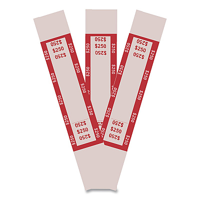 CONTROLTEK Currency Straps, $250, Self-Adhesive, 1,000/Pack (560018)