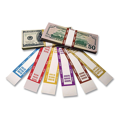 CONTROLTEK Currency Straps, $250, Self-Adhesive, 1,000/Pack (560018)