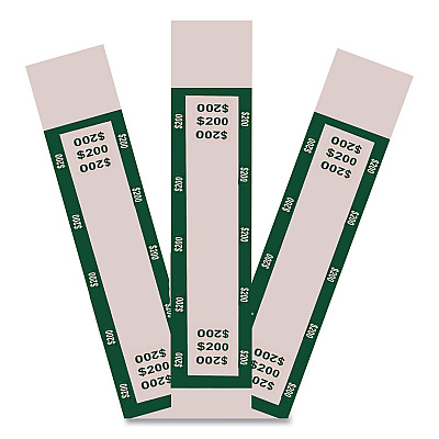 CONTROLTEK Currency Straps, $200, Self-Adhesive, 1,000/Pack (560017)