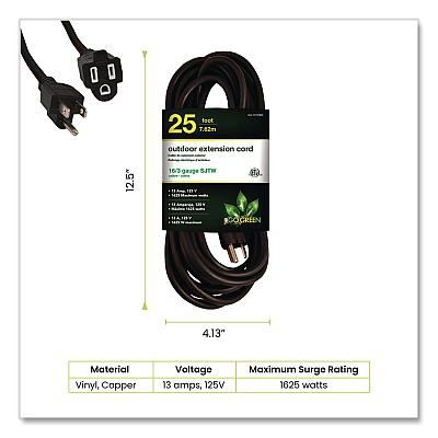 GoGreen Power 16 AWG Outdoor Extension Cord, 25 ft, 13 A, Black (13725BK)