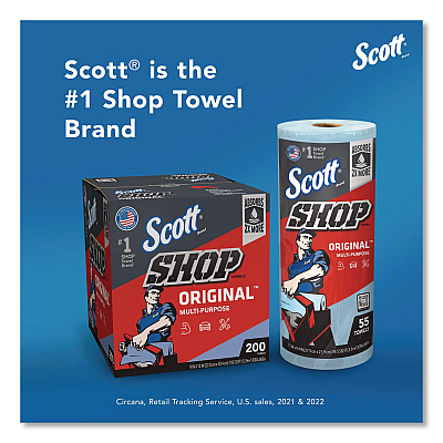 Scott Shop Towels Original, 1-Ply, 9 x 12, Unscented, Blue, 200/Box (75190BX)
