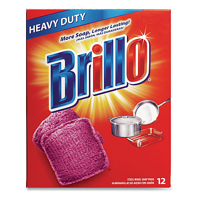 Brillo Steel Wool Soap Pads, 3 x 3, Gray/Pink, 12 Pads/Box, 12 Boxes/Carton (53335)