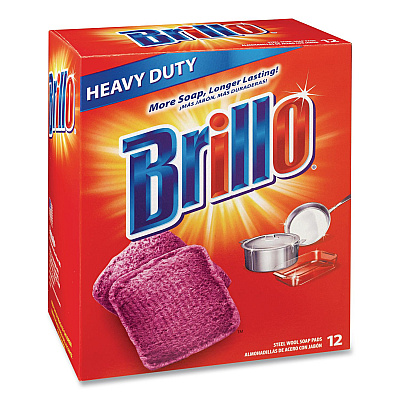 Brillo Steel Wool Soap Pads, 3 x 3, Gray/Pink, 12 Pads/Box, 12 Boxes/Carton (53335)