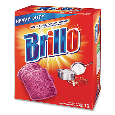 Brillo Steel Wool Soap Pads, 3 x 3, Gray/Pink, 12 Pads/Box, 12 Boxes/Carton (53335)