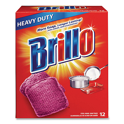 Brillo Steel Wool Soap Pads, 3 x 3, Gray/Pink, 12 Pads/Box, 12 Boxes/Carton (53335)