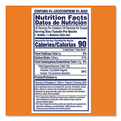 SUNNY D Tangy Original Sport Bottle, Orange, 11.3 oz Bottle, 30/Carton (22002659)