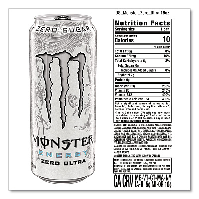 Monster Energy Ultra Zero, Original, 16 oz Bottle, 24/Carton (22002677)