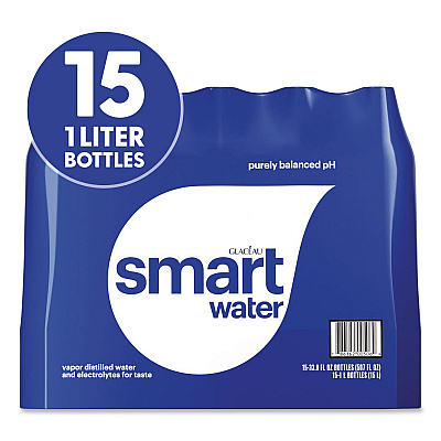 smartwater Vapor-Distilled Water, Unflavored, 33.8 oz Bottle, 15/Carton (22002684)