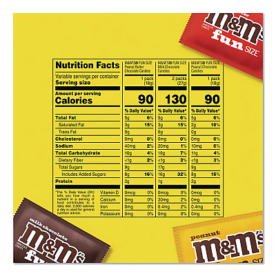 M & M's Milk Chocolate, Peanut and Peanut Butter Fun Size Variety Pack, Assorted Flavors, Individually Wrapped, 90 Pieces (22002630)