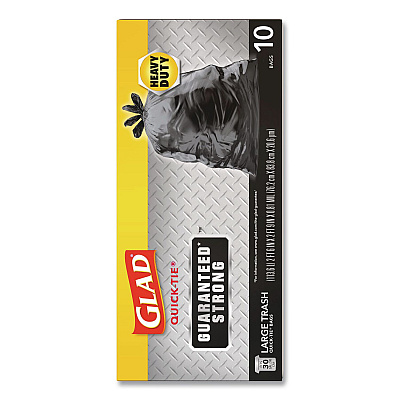 Glad Large Quick-Tie Trash Bags, Tie-Flap, 30 gal, 0.81 mil, 30 x 33, Black, 10 Bags/Box, 12 Boxes/Carton (00079CT)