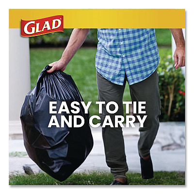 Glad Large Quick-Tie Trash Bags, Tie-Flap, 30 gal, 0.81 mil, 30 x 33, Black, 10 Bags/Box, 12 Boxes/Carton (00079CT)