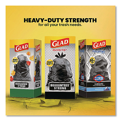 Glad Large Quick-Tie Trash Bags, Tie-Flap, 30 gal, 0.81 mil, 30 x 33, Black, 10 Bags/Box, 12 Boxes/Carton (00079CT)