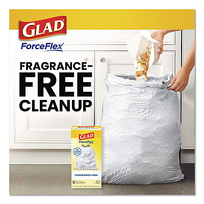 Glad ForceFlex Kitchen Drawstring Trash Bags, Drawstring, 13 gal, Unscented, 23.47 x 25.38, White, 110 Bags/Box, 3 Boxes/Carton (22541CT)