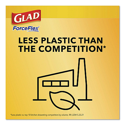 Glad ForceFlex Kitchen Drawstring Trash Bags, Drawstring, 13 gal, Unscented, 23.47 x 25.38, White, 110 Bags/Box, 3 Boxes/Carton (22541CT)