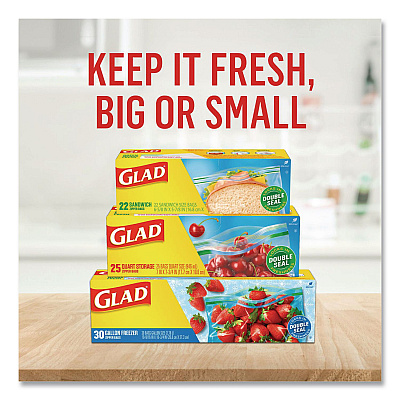Glad Zipper Food Storage Plastic Sandwich Bags, 6.63 x 5.88, Clear, 50 Bags/Box (57263BX)