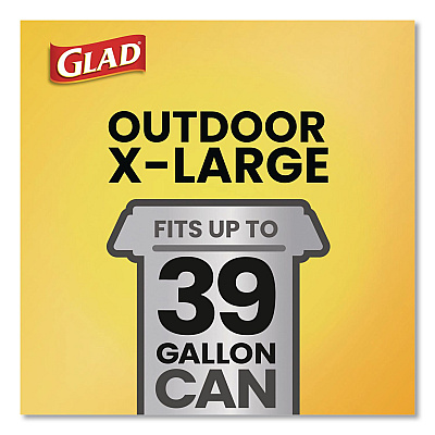 Glad Large Quick-Tie Trash Bags, Lawn and Leaf, 39 gal, 0.95 mil, 32.5 x 41, Black, 12 Bags/Box (70028EA)