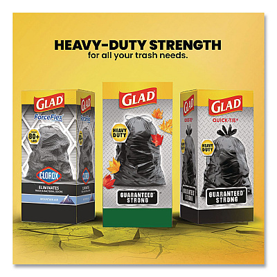 Glad Large Quick-Tie Trash Bags, Lawn and Leaf, 39 gal, 0.95 mil, 32.5 x 41, Black, 12 Bags/Box (70028EA)