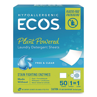 ECOS Liquidless Laundry Detergent Sheets, Free and Clear, 50 Sheets/Box (953710EA)