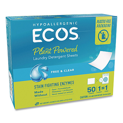 ECOS Liquidless Laundry Detergent Sheets, Free and Clear, 50 Sheets/Box (953710EA)