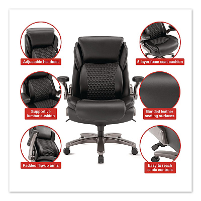 Alera Leithen Bonded Leather Big and Tall Midback Chair, Supports 400 lbs,19.49" - 22.44" Seat Height, Black Seat/Back, Silver Base (LT42B49)