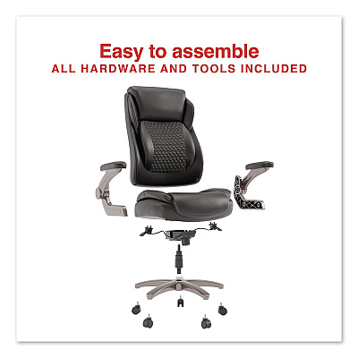 Alera Leithen Bonded Leather Big and Tall Midback Chair, Supports 400 lbs,19.49" - 22.44" Seat Height, Black Seat/Back, Silver Base (LT42B49)