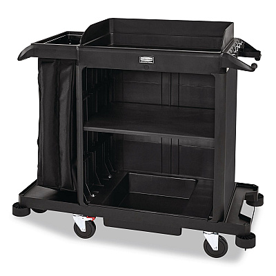 Rubbermaid Commercial Compact Housekeeping Cart?, Plastic, 3 Shelves 1 Bin, 23 x 53.12 x 19.1, Black (2202585)