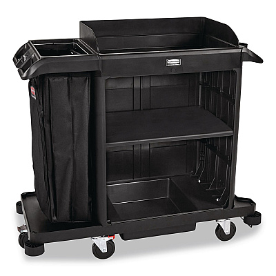 Rubbermaid Commercial Compact Housekeeping Cart?, Plastic, 3 Shelves 1 Bin, 23 x 53.12 x 19.1, Black (2202585)