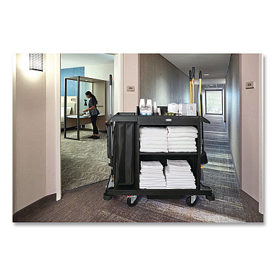 Rubbermaid Commercial Compact Housekeeping Cart?, Plastic, 3 Shelves 1 Bin, 23 x 53.12 x 19.1, Black (2202585)