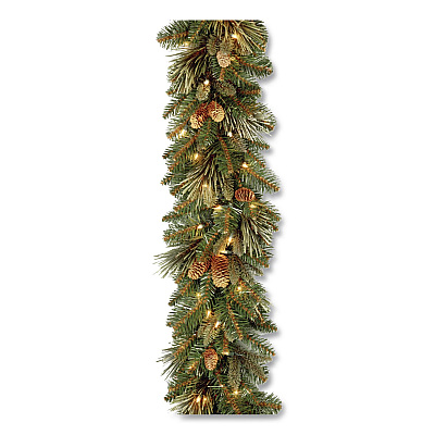 National Tree Company Pre-Lit Carolina Pine Garland, AC Powered, Clear Incandescent Lights, 108" Long, Green (CAP33069A1)