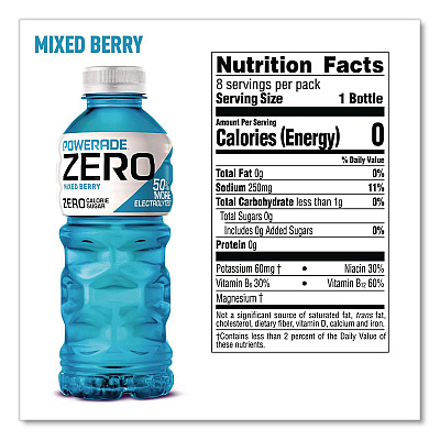 Powerade Zero Sports Drink, Assorted Flavors, 20 oz, 24/Carton (22002679)