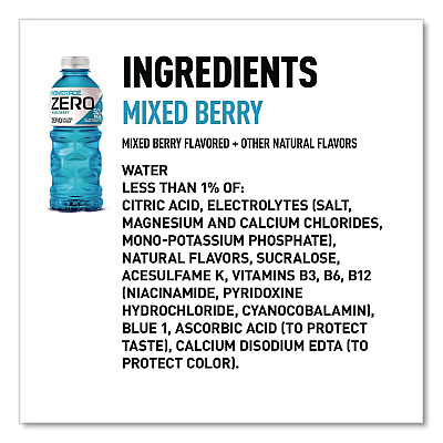 Powerade Zero Sports Drink, Assorted Flavors, 20 oz, 24/Carton (22002679)