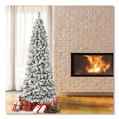 National Tree Company Acacia Medium Flocked Tree, 34" x 34" x 88.5" Green Tree, Green Tree Stand (AC10050275F)
