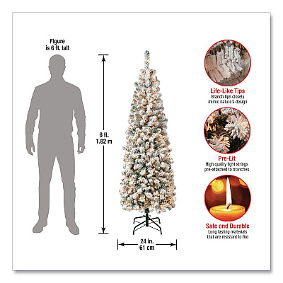 National Tree Company Pre-Lit Acacia Flocked Slim Tree, 24" x 24" x 70.8", Green Tree, Green Tree Stand (AC10030460F)